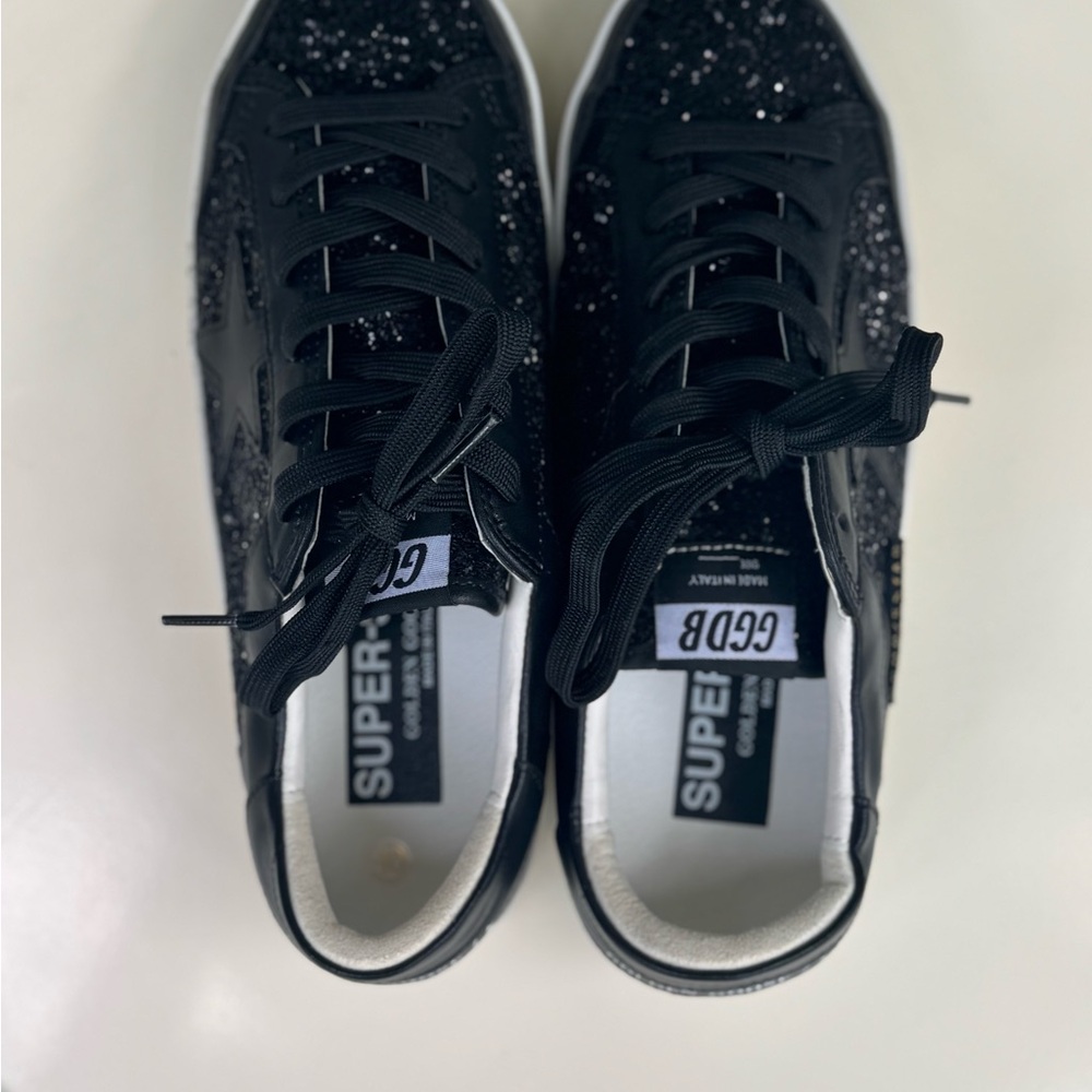 NWOT Limited Edition Golden Goose Black Nappa Superstar Glitter Star Shoes SZ 40 - Picture 6 of 16